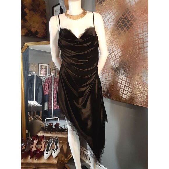 Zara Dresses & Skirts - Zara Nwt Black Velvet Asymmetric Slip Dress with Lace Trim